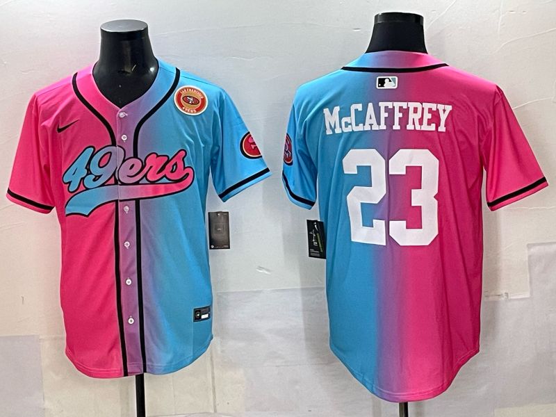 Men 2025 San Francisco 49ers 23 Mccaffrey Blue pink Nike Limited NFL Jersey style 012